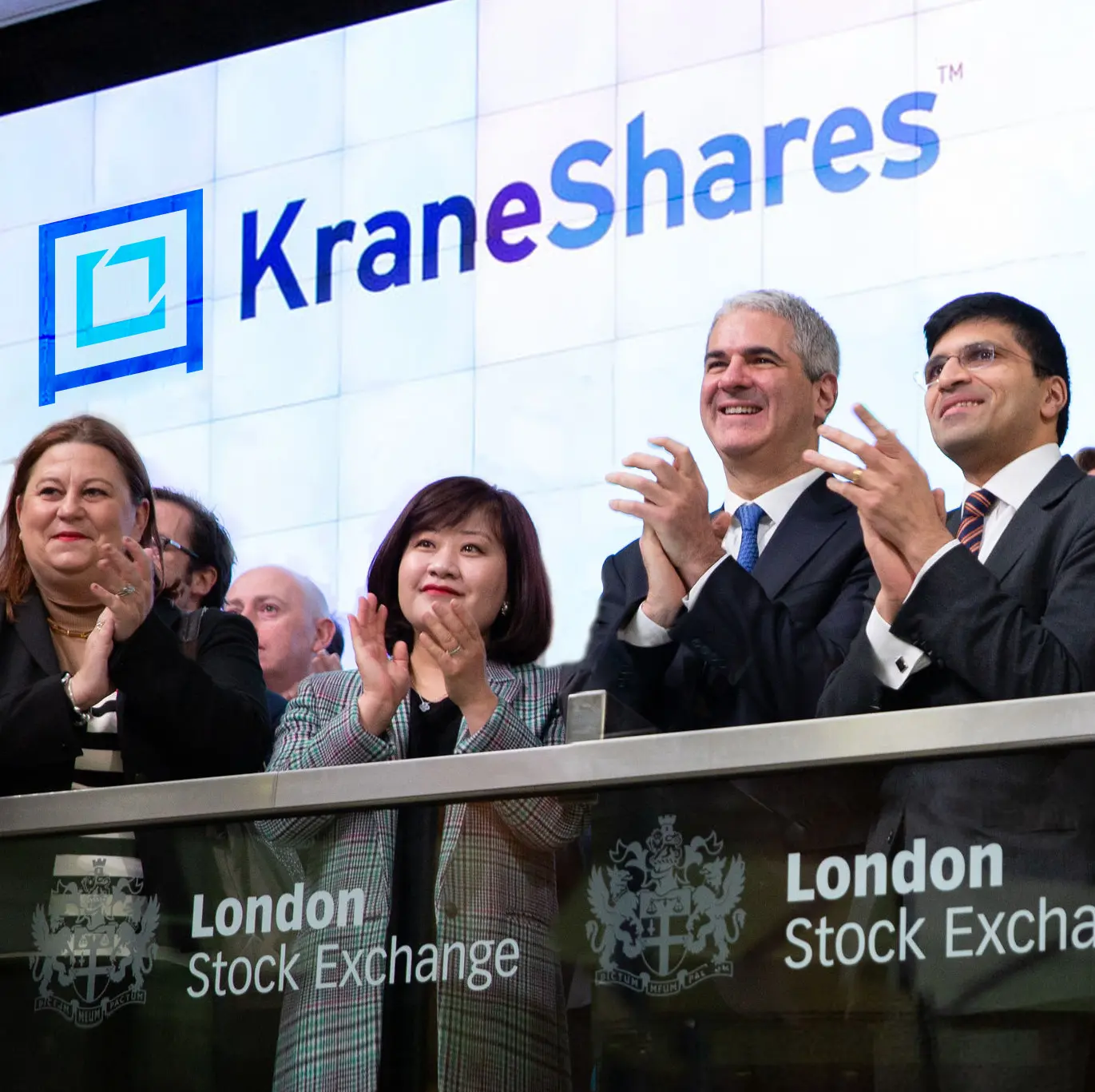 The KraneShares leadership team ringing the bell at the New York Stock Exchange, where many KraneShares ETFs are listed